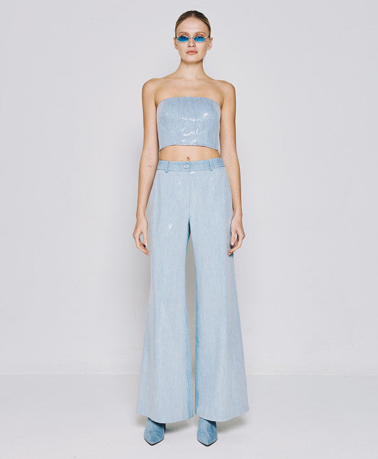 Sequin denim bustier top