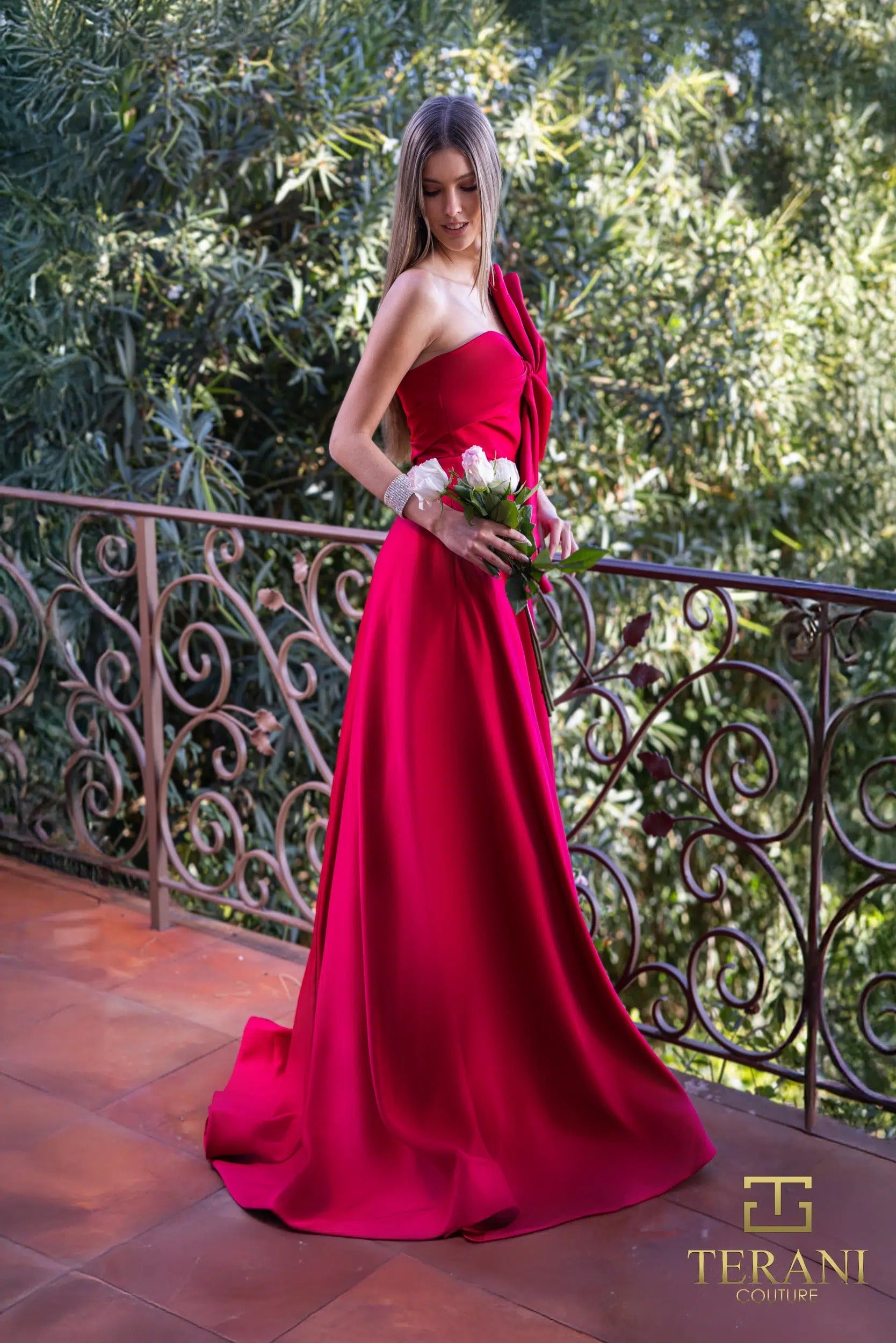Asymmetrical Matte Satin Evening Ballgown Dress