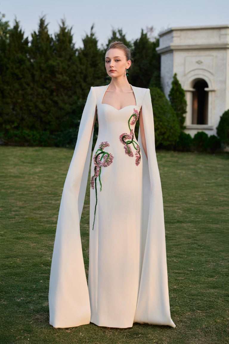 White Couture Gown with Floral Embellishments
