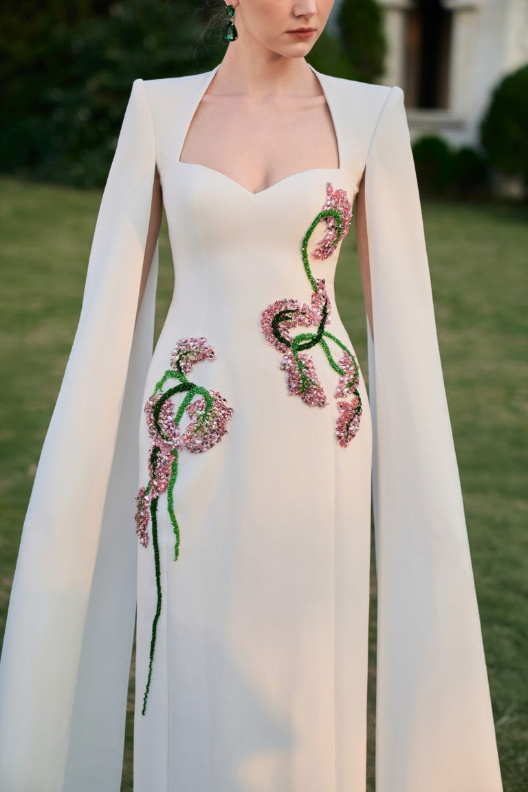 White Couture Gown with Floral Embellishments